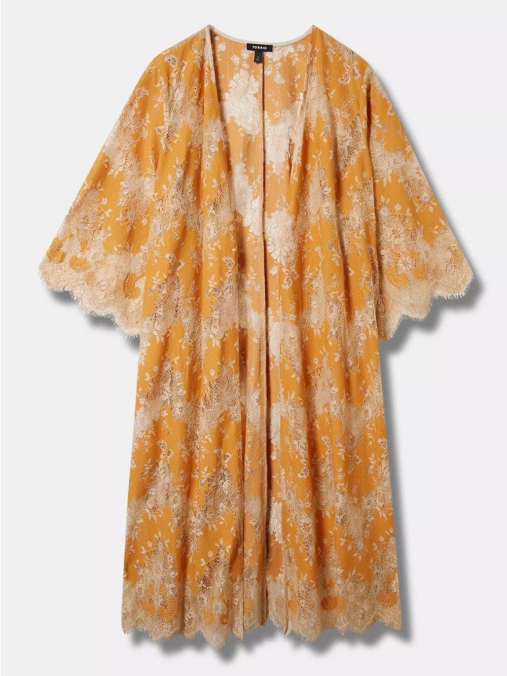 Torrid Mustard Floral Lace-Trim Kimono Cardigan - Mustard Nwt